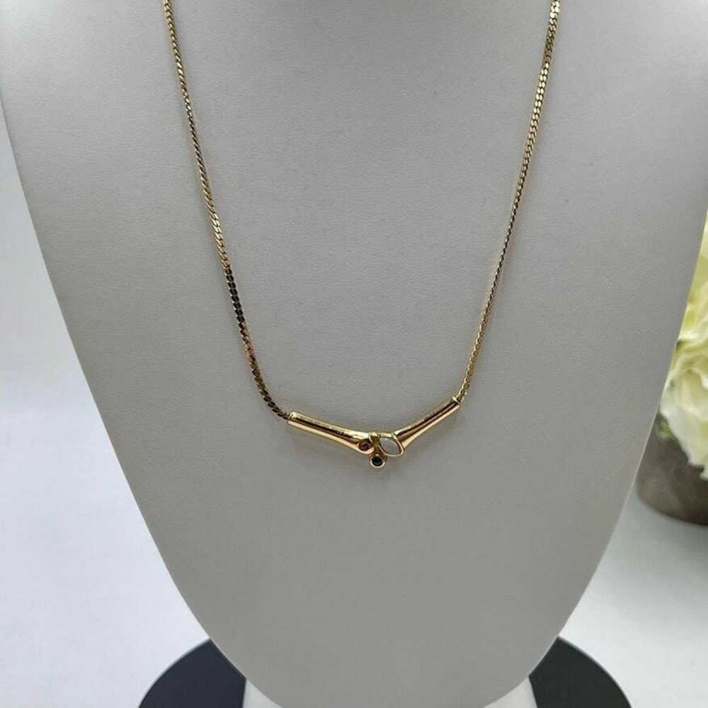 Lady Ashton Vintage Genuine Ruby, Opal & Sapphire V Yellow Gold Plated Necklace